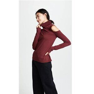 Revolve Pam & Gela Top S NWT Cold Shoulder Long Sleeve Turtleneck Maroon Trendy